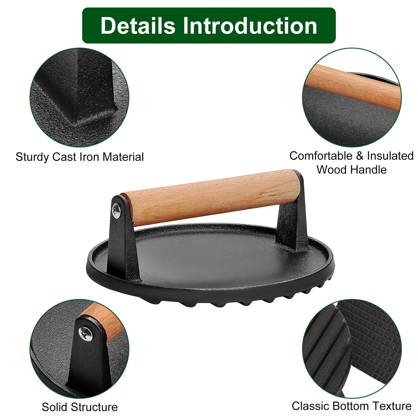 2-Piece Cast Iron Grill Press Set β Round & Rectangular Meat Smasher