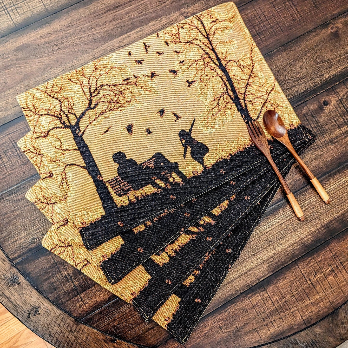 Set of 4 Pieces Autumn Birds Blessing Tapestry Dining Placemats 13" x 19" (Halloween)