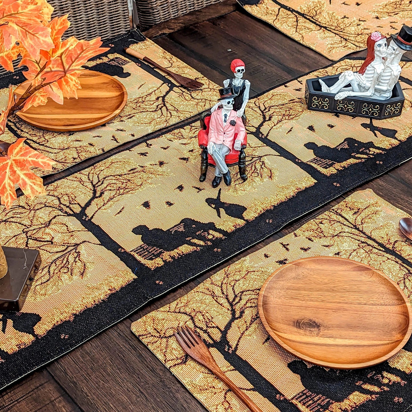 Set of 4 Pieces Autumn Birds Blessing Tapestry Dining Placemats 13" x 19" (Halloween)
