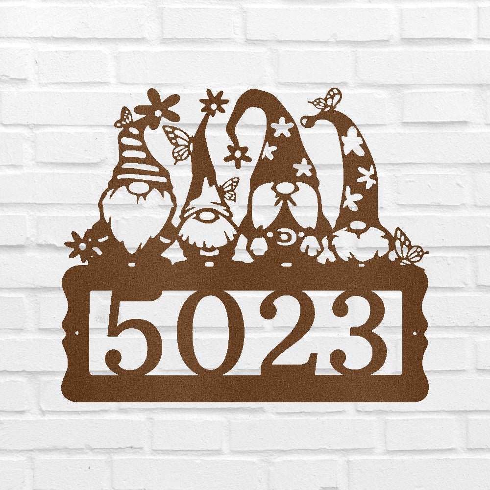 Custom Gnome Address Metal Sign - Personalized Whimsical Garden Welcome Wall Art