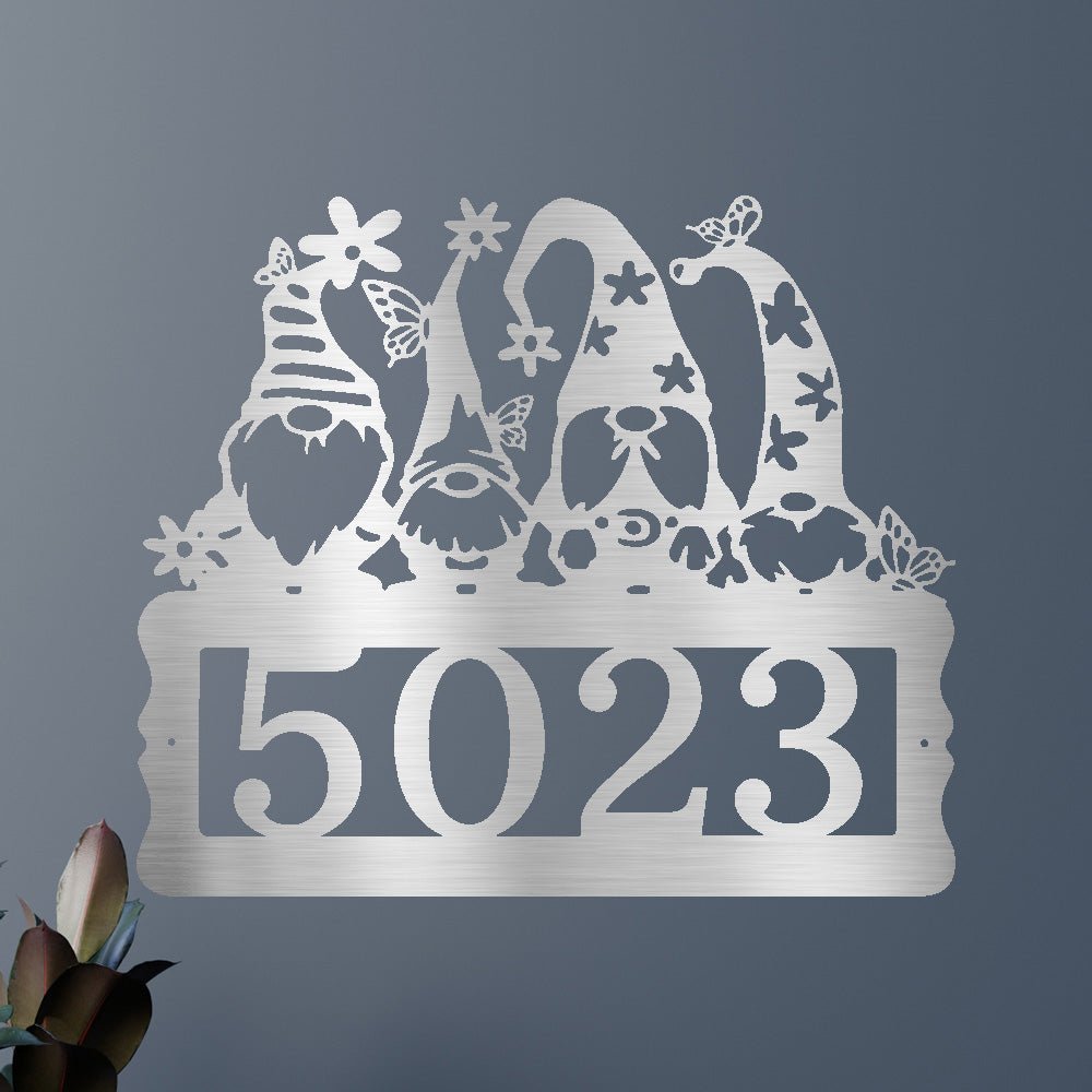 Custom Gnome Address Metal Sign - Personalized Whimsical Garden Welcome Wall Art