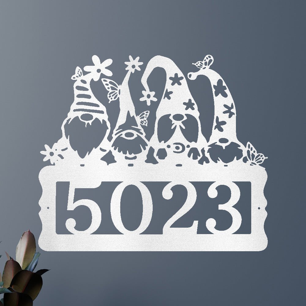 Custom Gnome Address Metal Sign - Personalized Whimsical Garden Welcome Wall Art