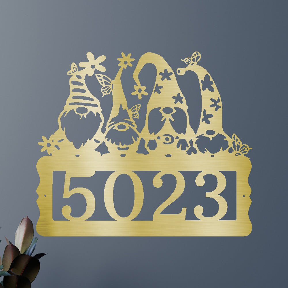 Custom Gnome Address Metal Sign - Personalized Whimsical Garden Welcome Wall Art