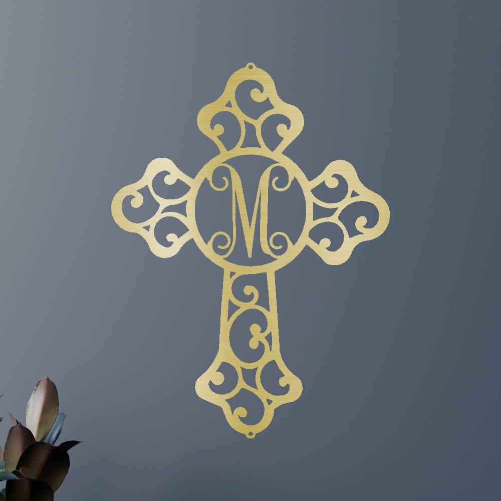Custom Initial Cross Metal Sign - Personalized Religious Faith Monogram Wall Art
