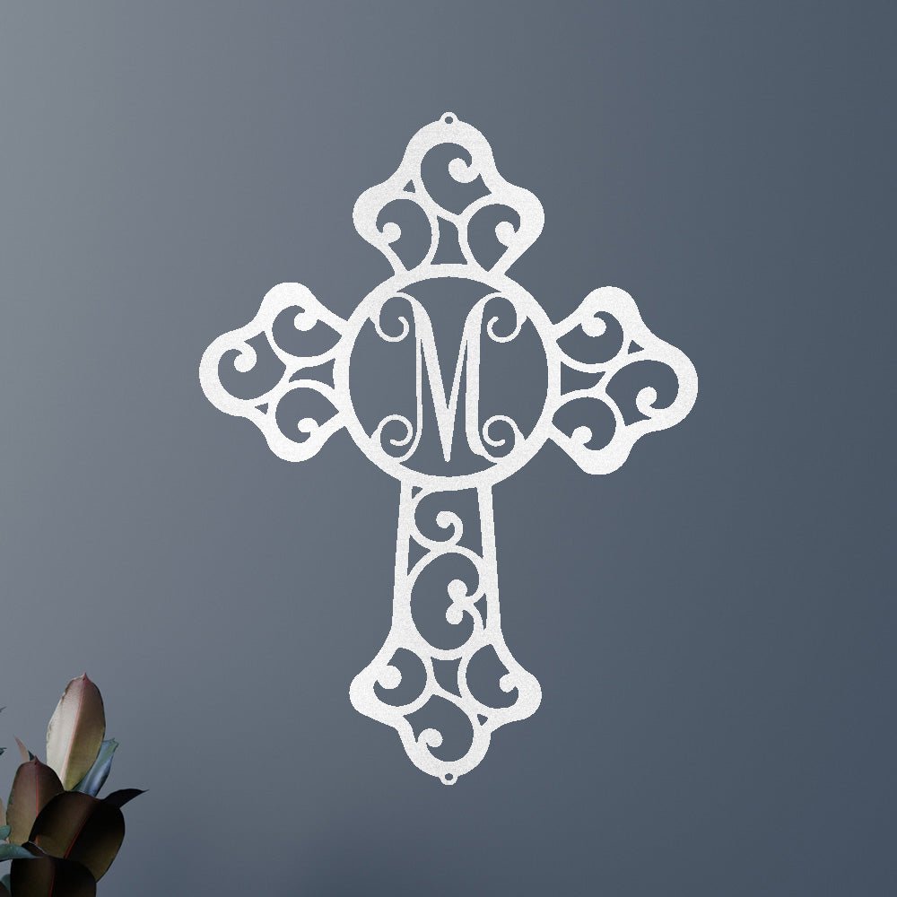 Custom Initial Cross Metal Sign - Personalized Religious Faith Monogram Wall Art