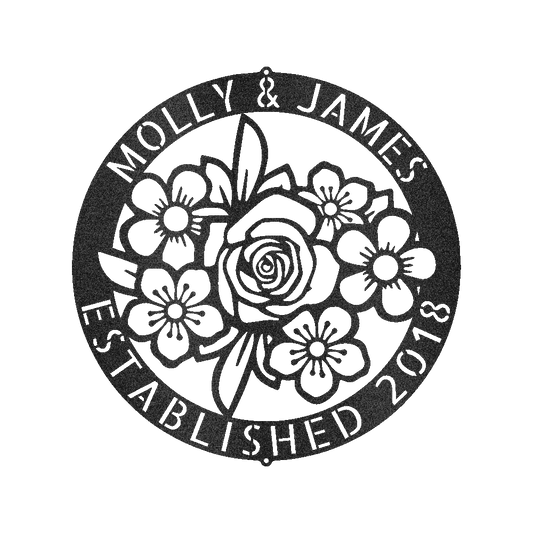 Custom Floral Ring Metal Sign - Personalized Garden Bloom Wall Art Gift