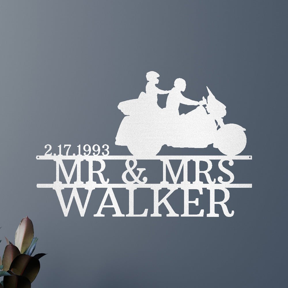 Custom Motorcycle Couple Metal Sign - Personalized Biker Love Wall Art