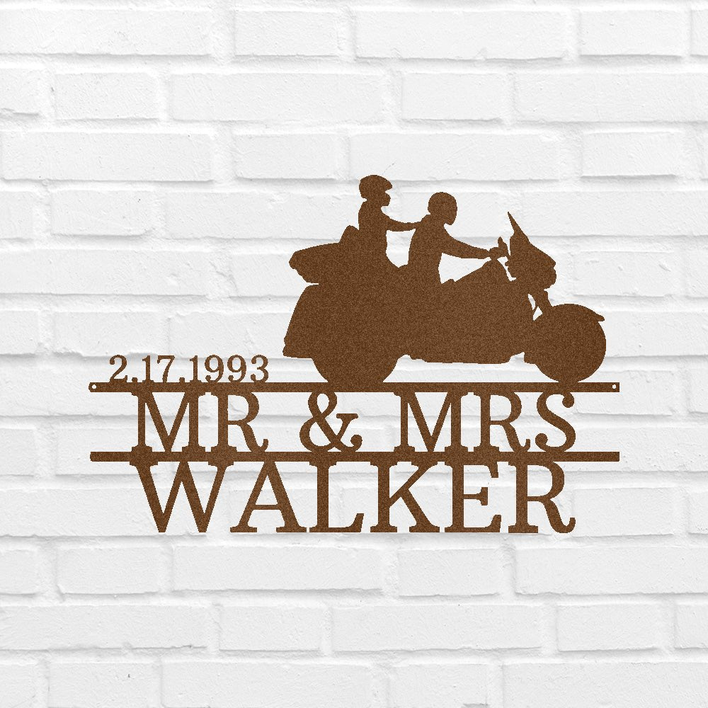 Custom Motorcycle Couple Metal Sign - Personalized Biker Love Wall Art