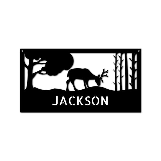 Custom Grazing Deer Metal Sign - Personalized Wildlife Nature Wall Art