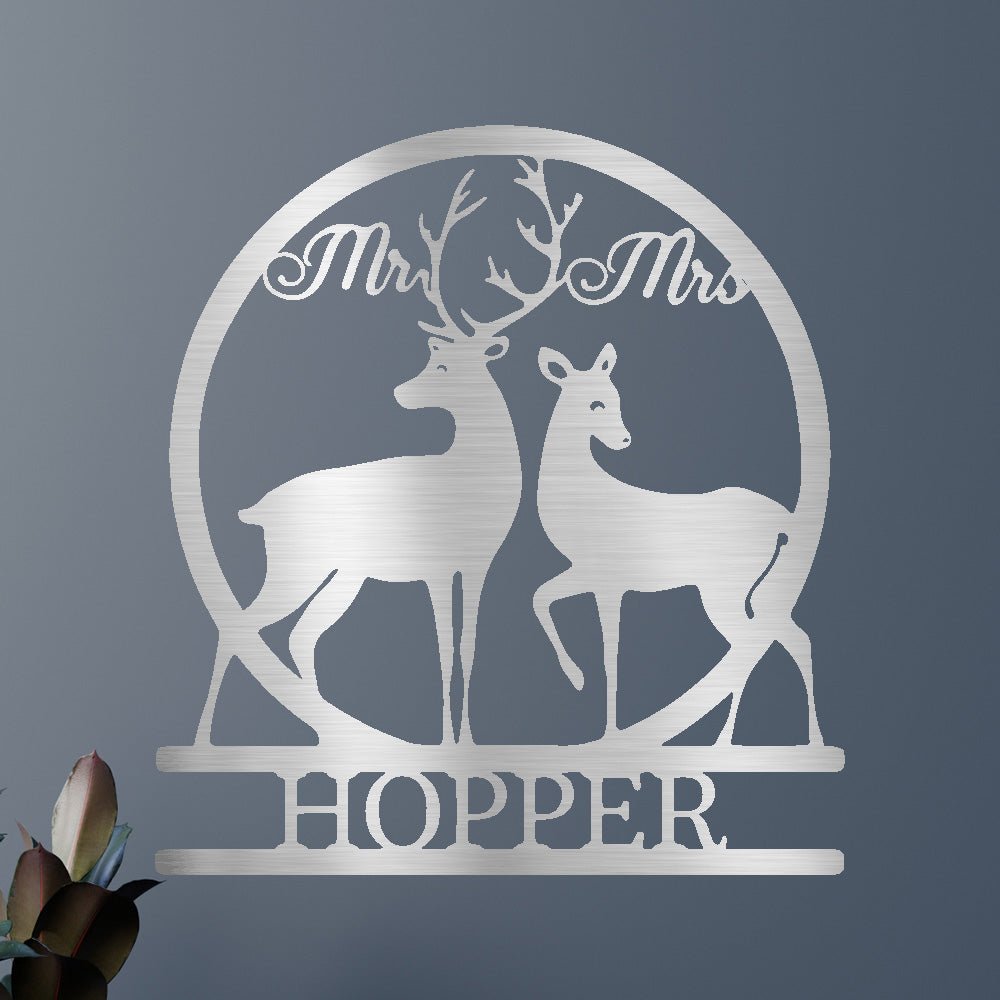 Mr and Mrs Deer Metal Sign - Personalized Wildlife Couple Wall Art