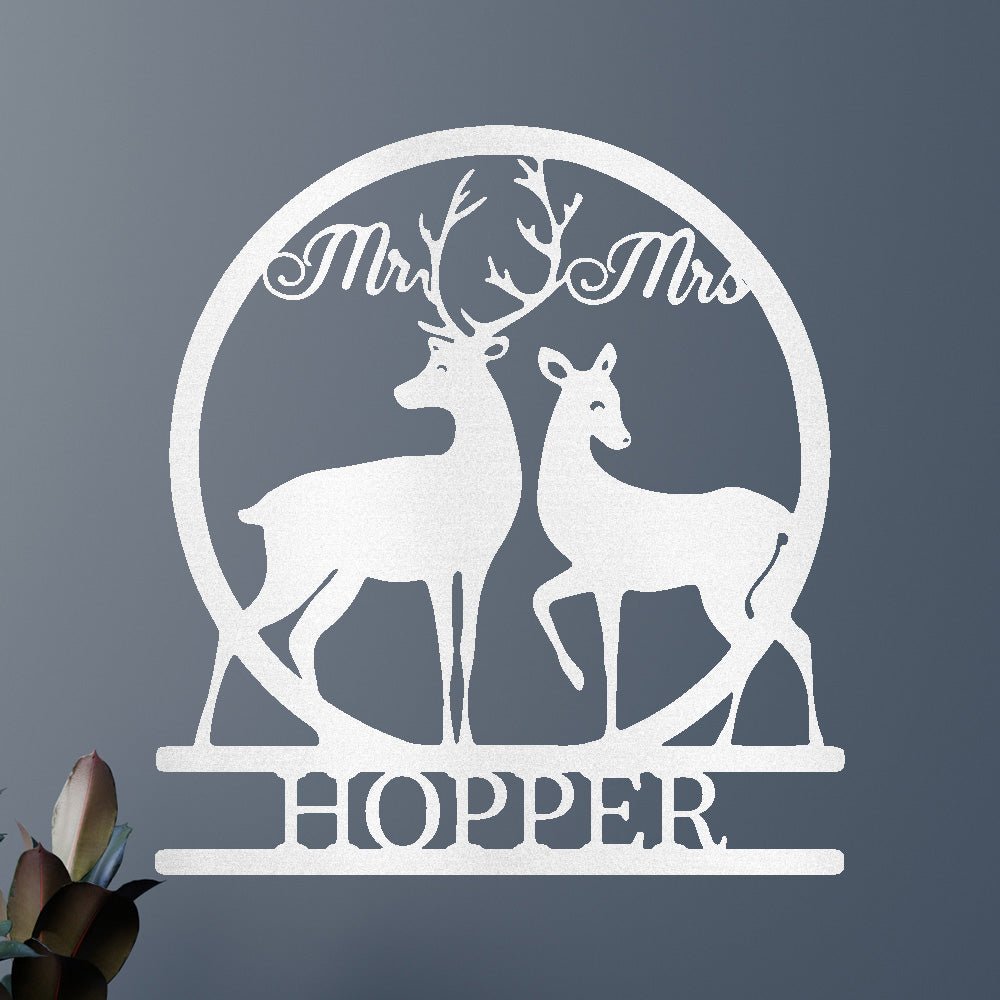 Mr and Mrs Deer Metal Sign - Personalized Wildlife Couple Wall Art