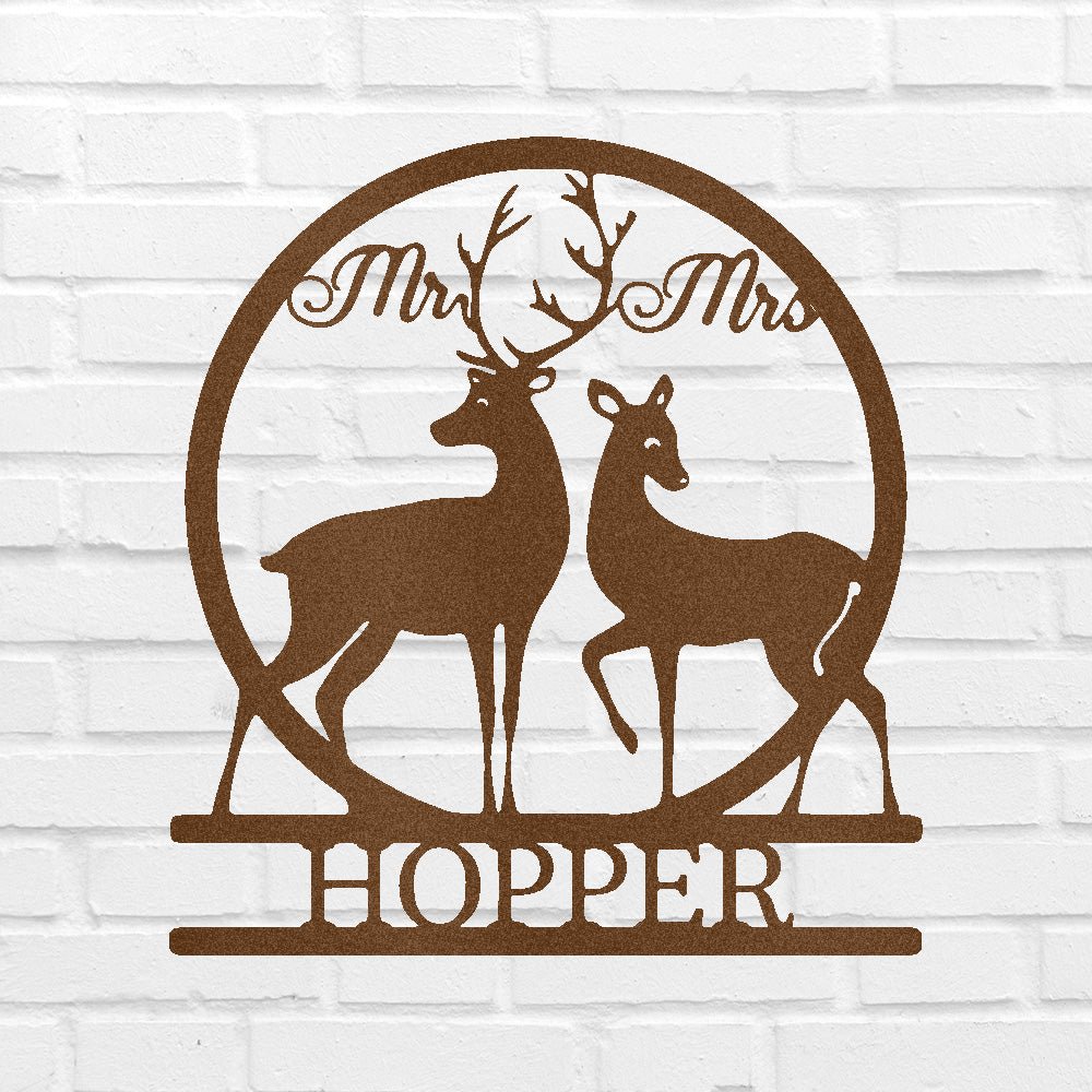 Mr and Mrs Deer Metal Sign - Personalized Wildlife Couple Wall Art