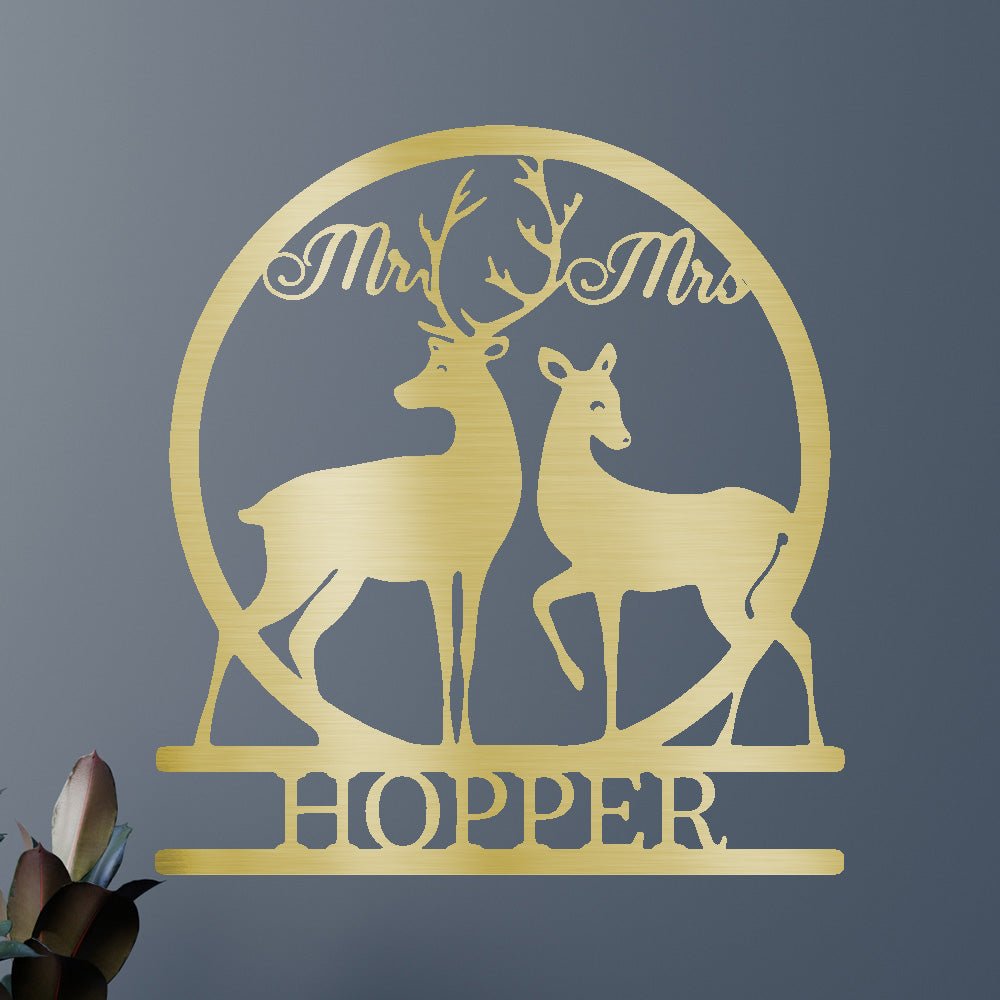 Mr and Mrs Deer Metal Sign - Personalized Wildlife Couple Wall Art