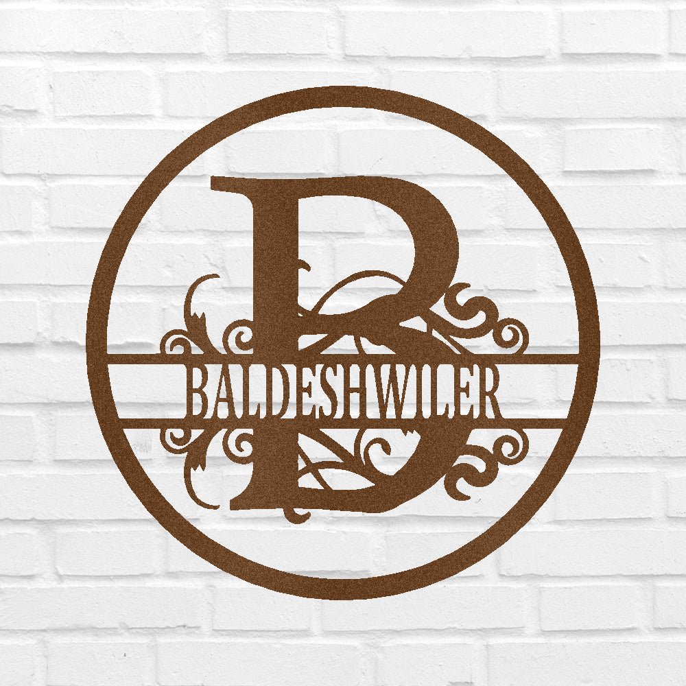 Custom Name Metal Wall Art Sign - Split Circle Monogram Family Decor