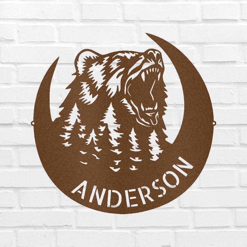Custom Roaring Bear Metal Sign - Personalized Fierce Wildlife Wall Art Gift