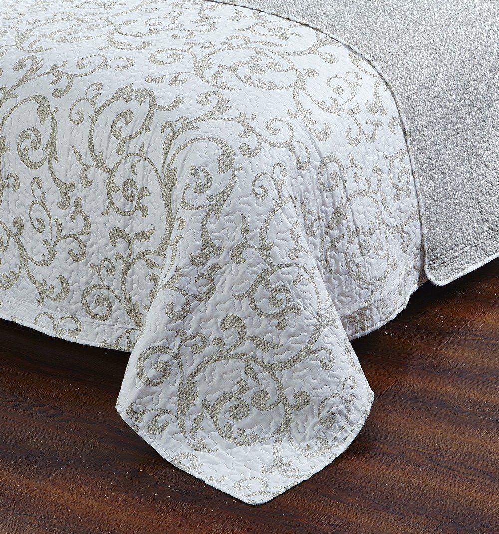 Luxe Couture Floral White Freesia Vineyard Elegant Coverlet Bedspread Set