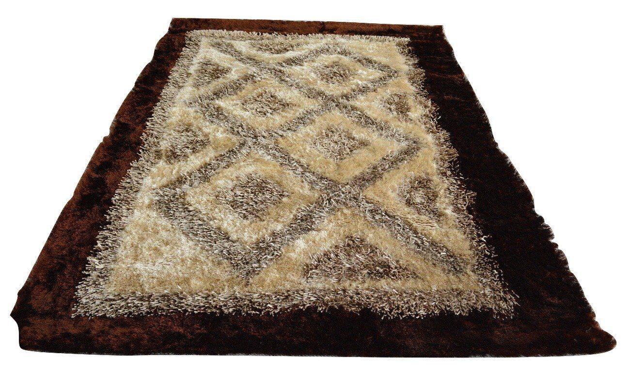Shaggy Soft Viscose Champagne Brown Geometric Diamond Large Area Carpet Rug