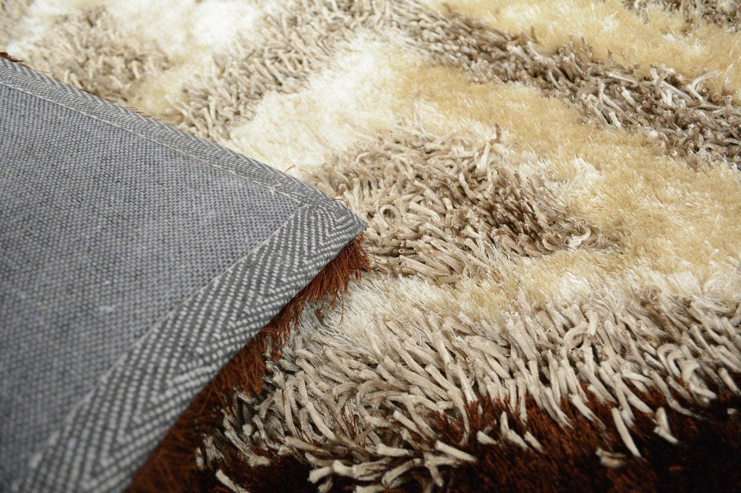 Shaggy Soft Viscose Champagne Brown Geometric Diamond Large Area Carpet Rug