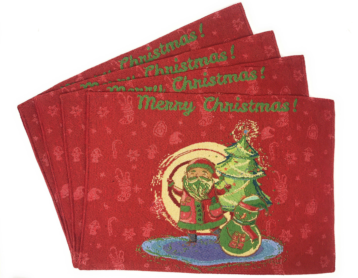Red Santa Claus Holiday Table Tapestry Set of 8 Pieces - Placemats Runners Pillow Covers