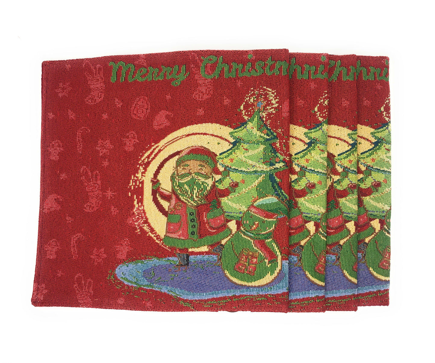 Red Santa Claus Holiday Table Tapestry Set of 8 Pieces - Placemats Runners Pillow Covers