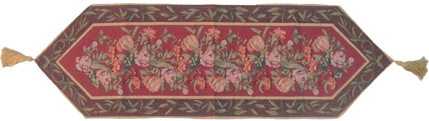 Romantic Floral Field of Roses Burgundy Red Tapestry Table Runner