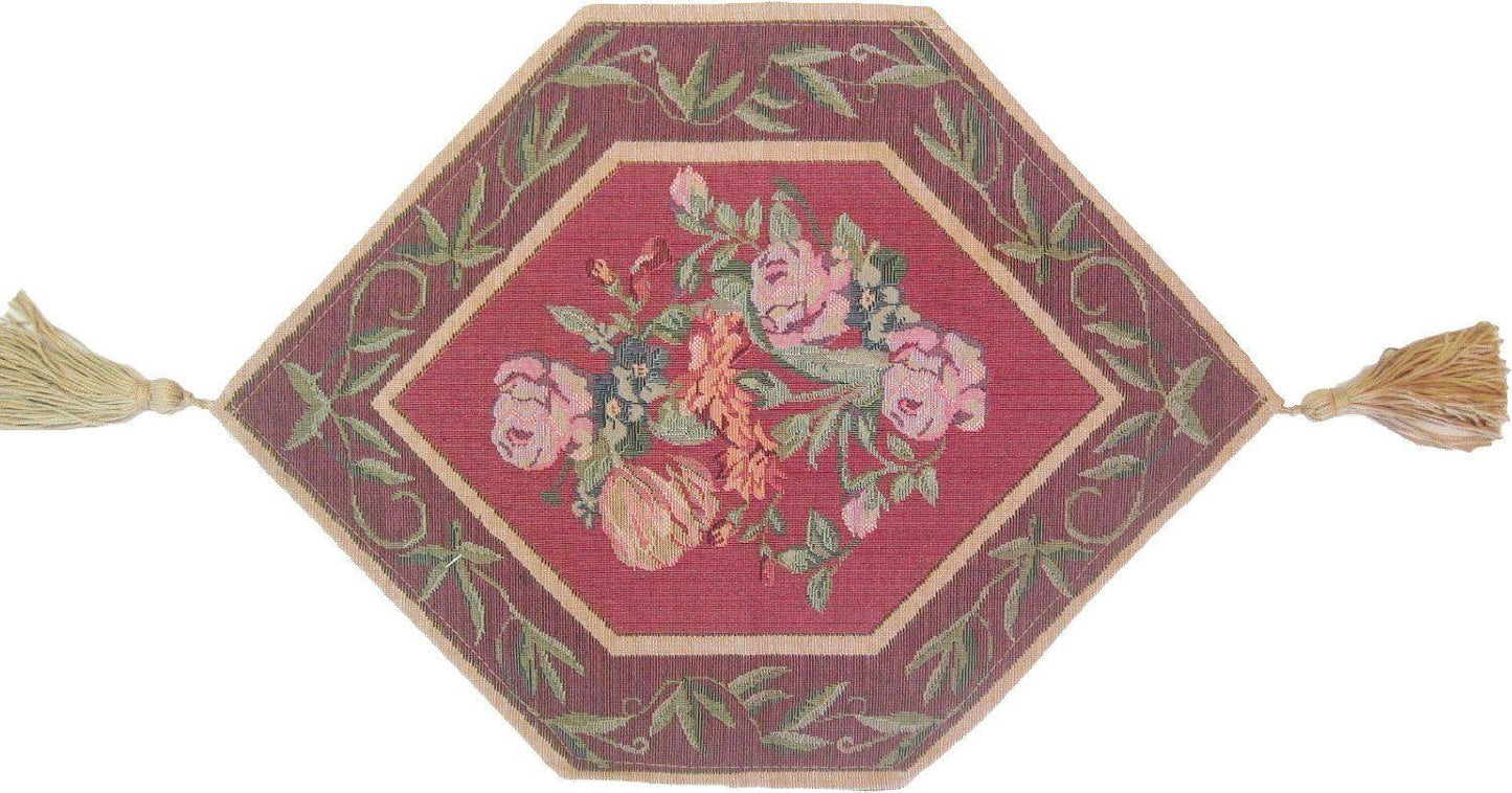 Romantic Floral Field of Roses Burgundy Red Tapestry Table Runner