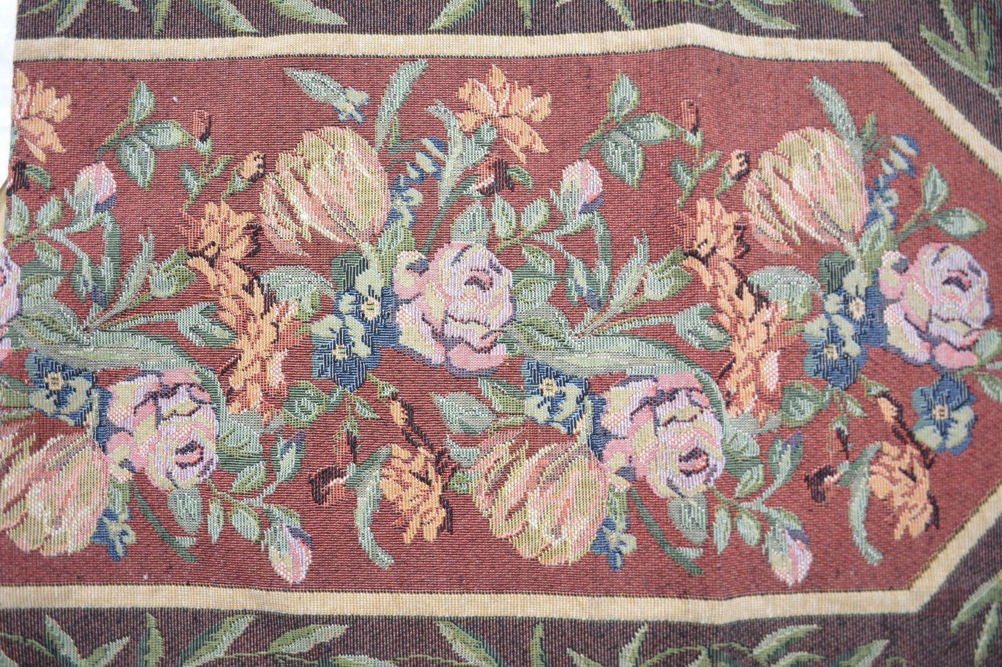 Romantic Floral Field of Roses Burgundy Red Tapestry Table Runner