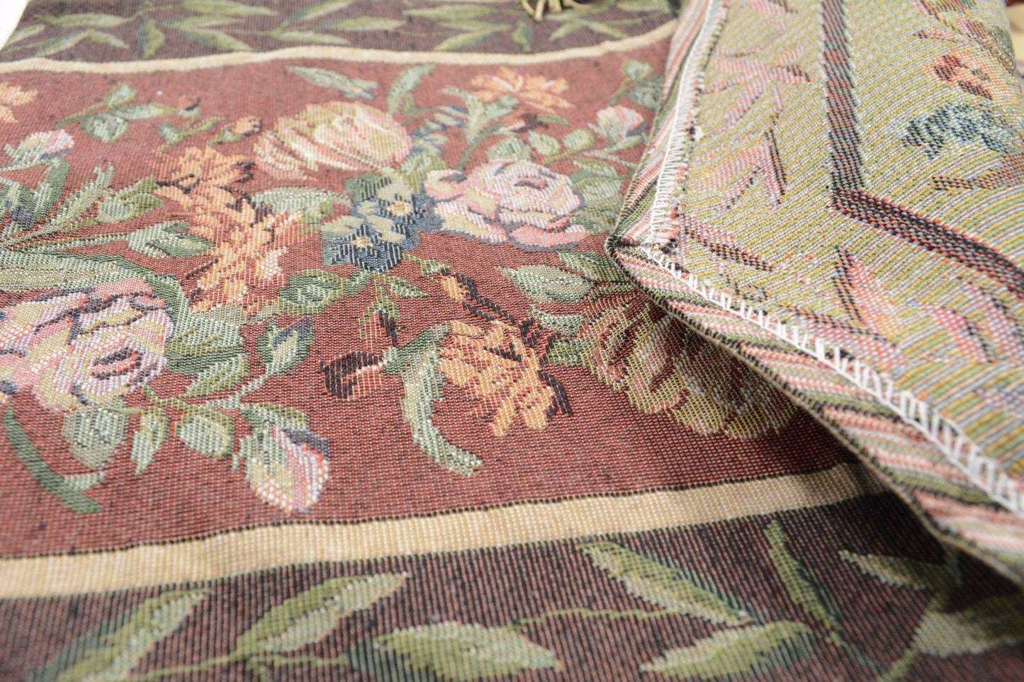 Romantic Floral Field of Roses Burgundy Red Tapestry Table Runner