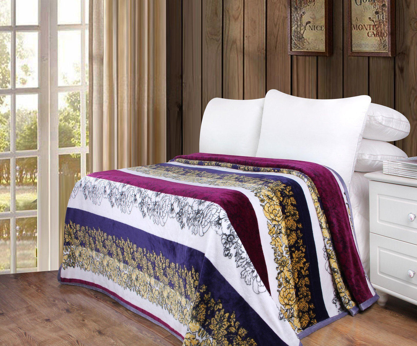 Botanical Floral Striped Carnations Mink Flannel Fleece Throw Blanket
