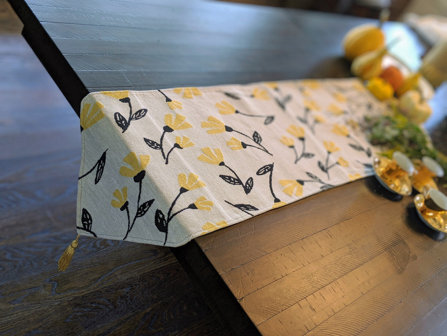 Yellow Fleur Floral Garden Woven Tapestry Dining Table Runner