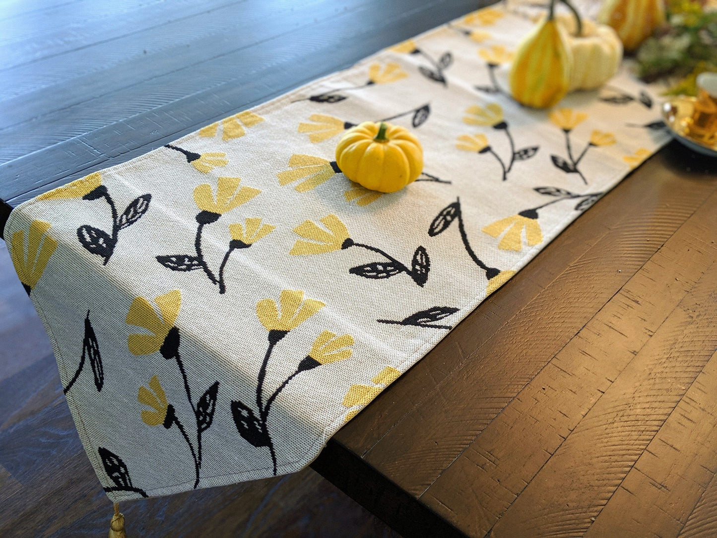 Yellow Fleur Floral Garden Woven Tapestry Dining Table Runner