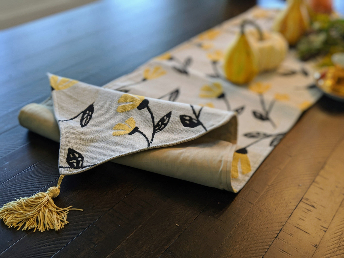 Yellow Fleur Floral Garden Woven Tapestry Dining Table Runner