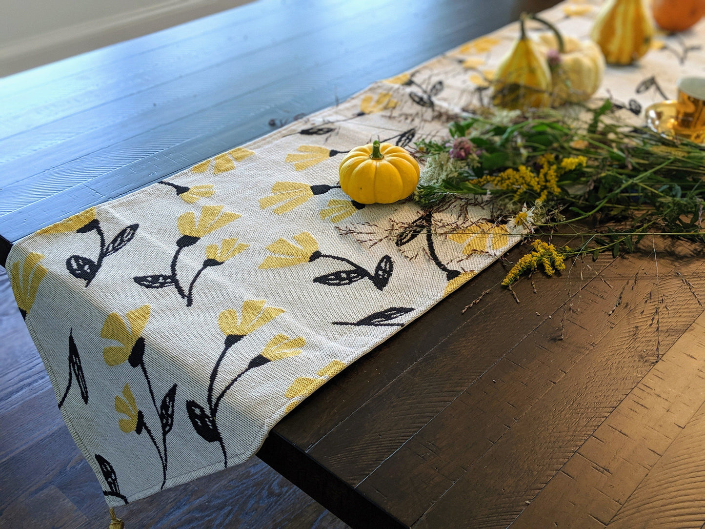 Yellow Fleur Floral Garden Woven Tapestry Dining Table Runner