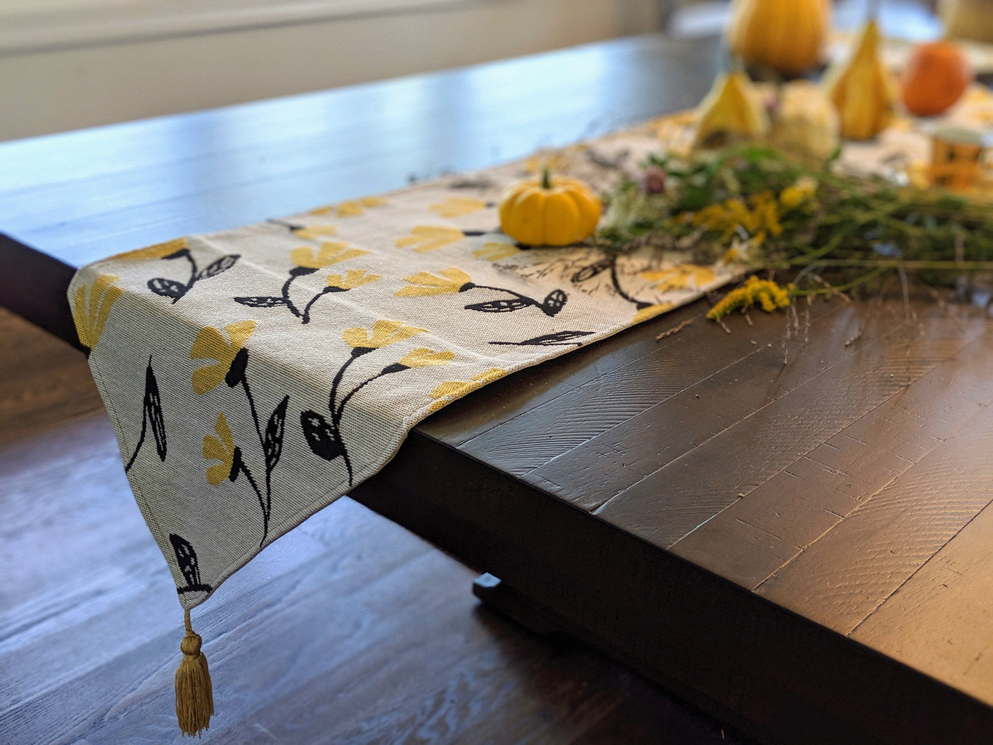 Yellow Fleur Floral Garden Woven Tapestry Dining Table Runner