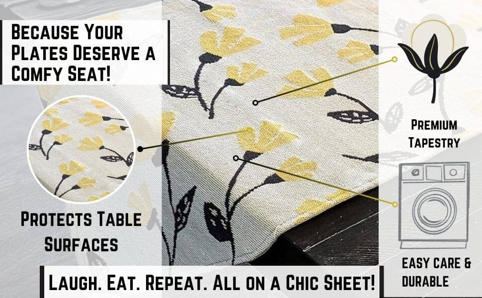Yellow Fleur Floral Garden Woven Tapestry Dining Table Runner
