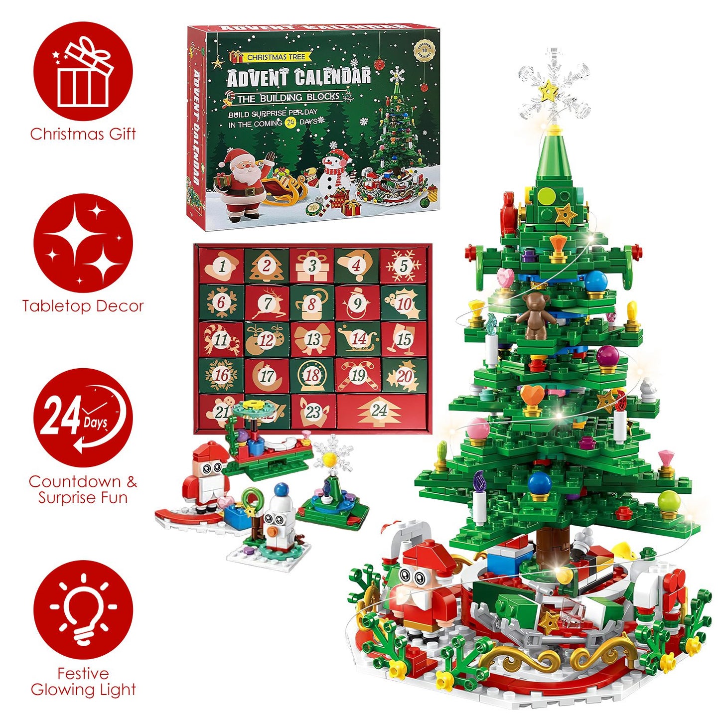LED Christmas Tree Building Set - 24 Day Countdown Calendar