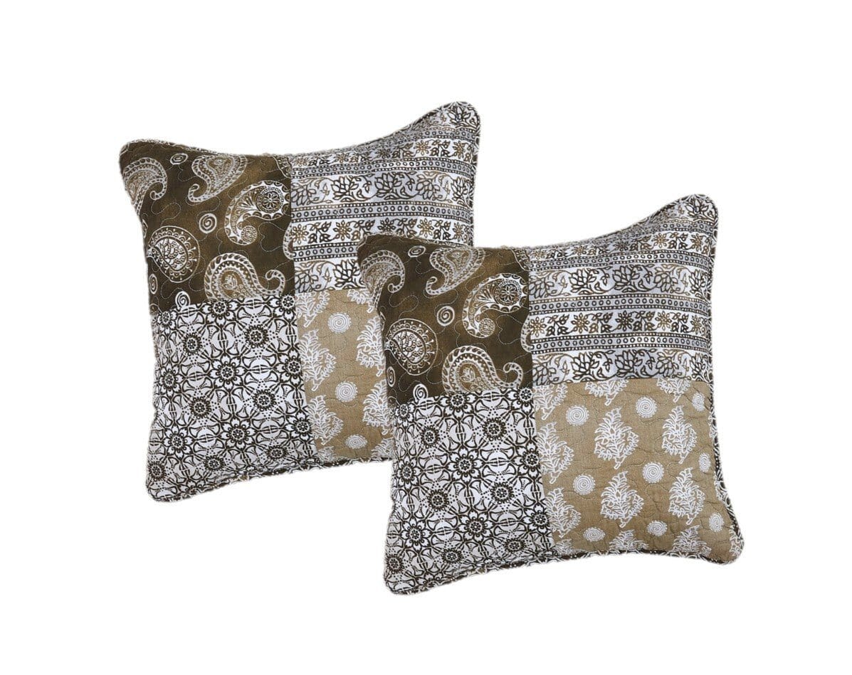 Bed in a Bag Bundle Set - Bohemian Paisley Dreams Floral Olive Brown Patchwork Bedspread Set (JHW885)
