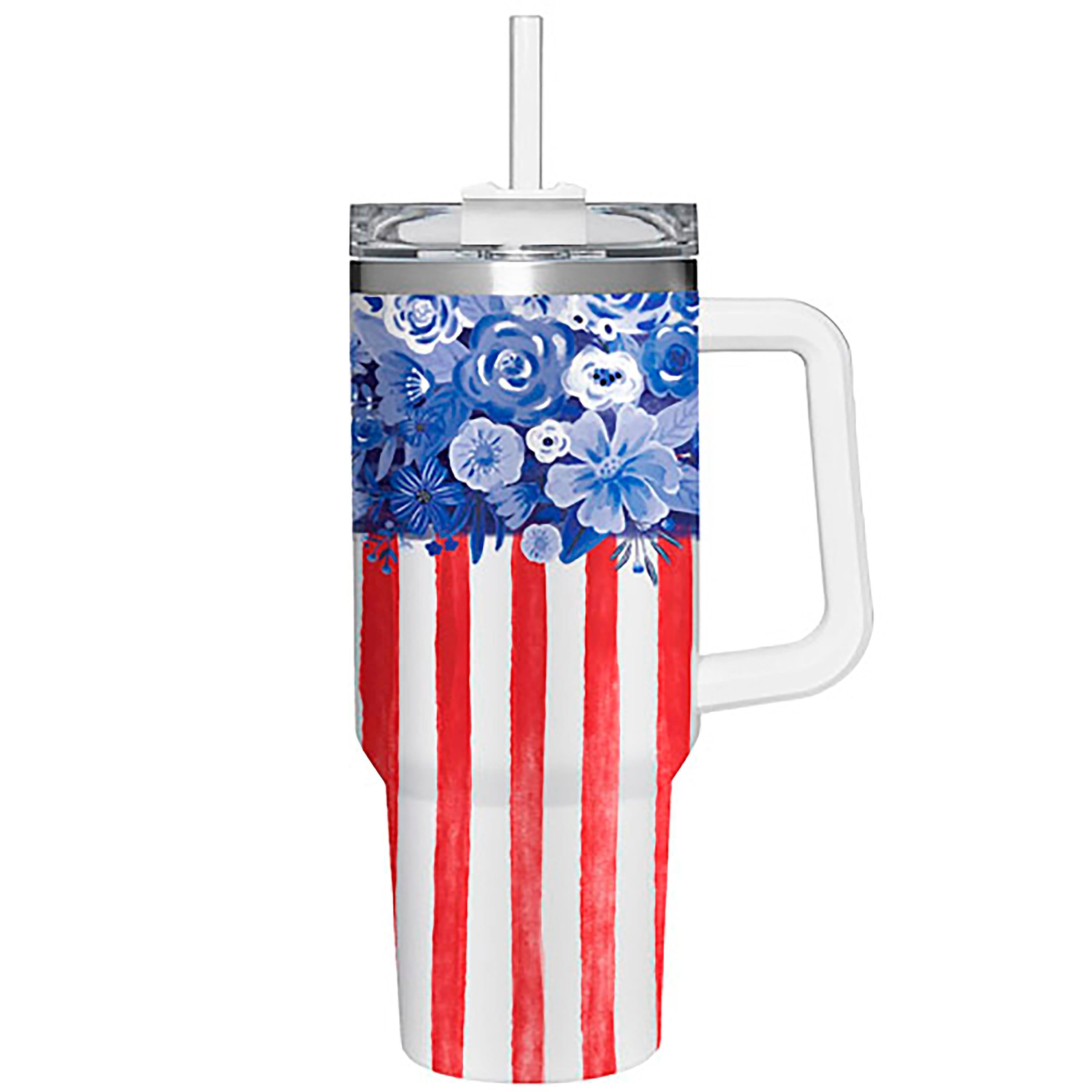 American Flag Floral Canyon Cup, Double Wall Stainless Steel w/ Straw, 40oz, Gift Box