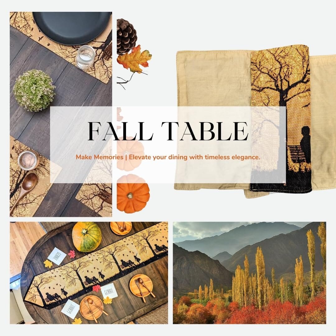 Autumn Birds Family Gathering Woven Tapestry Dining Table Runner