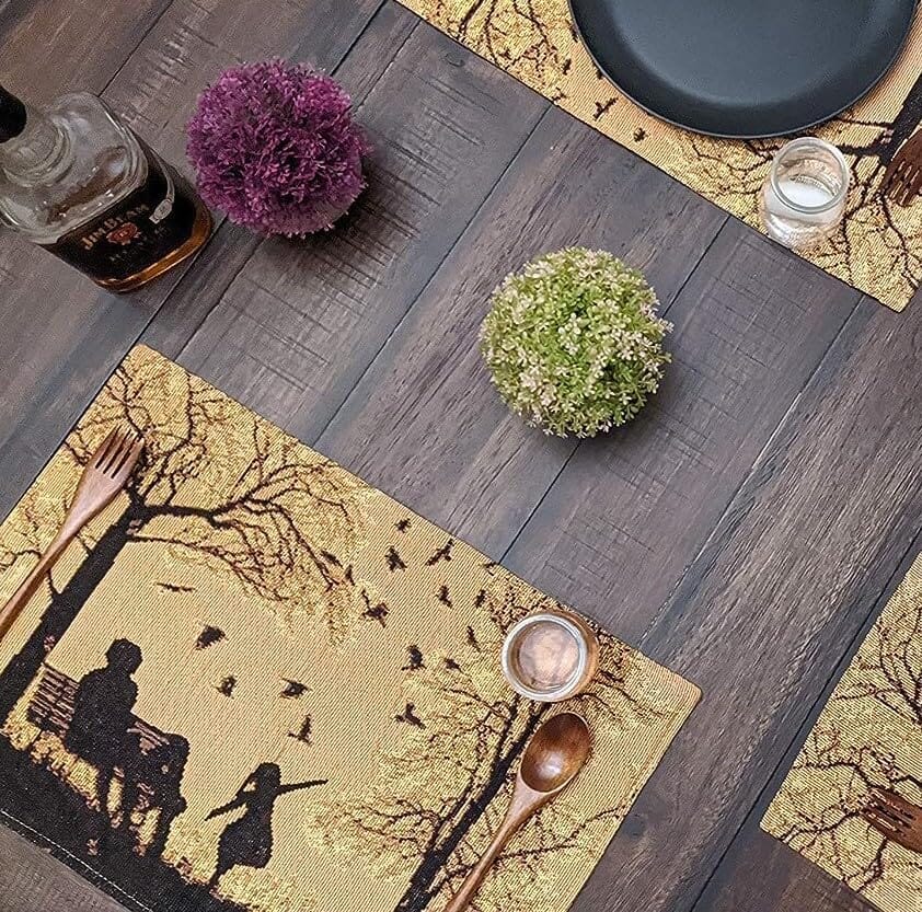 Autumn Birds Family Gathering Woven Tapestry Dining Table Runner
