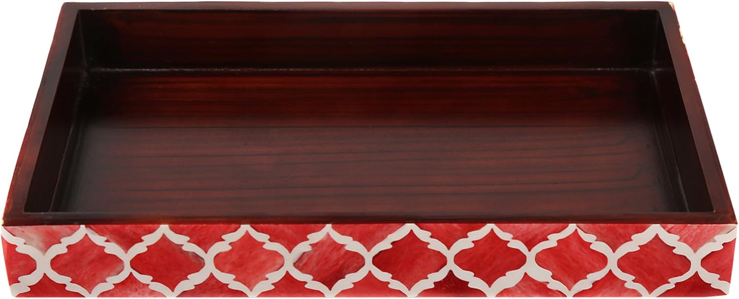 Vanity Trays Moroccan Pattern Bone & Resin Inlay Collection in 10x6, Red & White