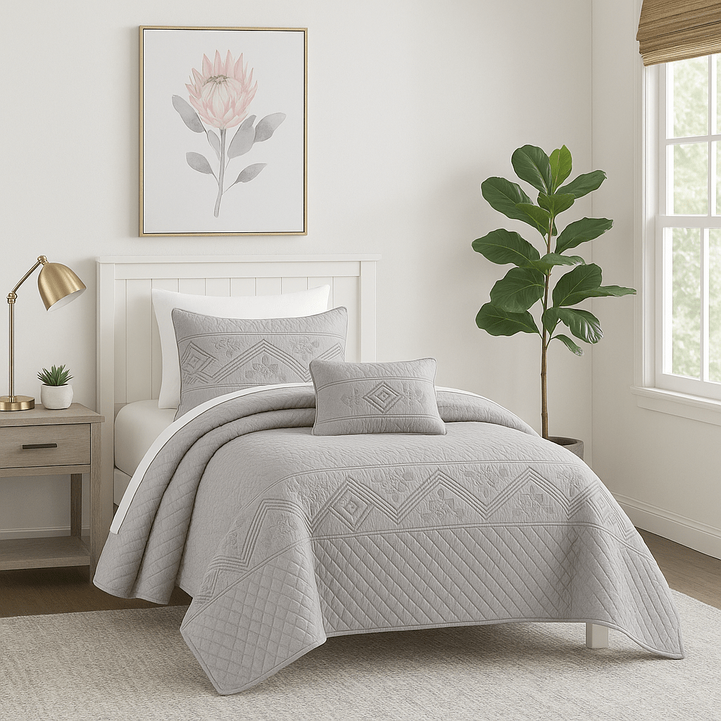 Whimsical Lavender Grey Cottage Soft Quilted Coverlet Bedspread Set