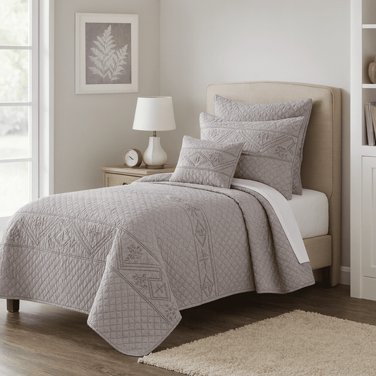 Whimsical Lavender Grey Cottage Soft Quilted Coverlet Bedspread Set