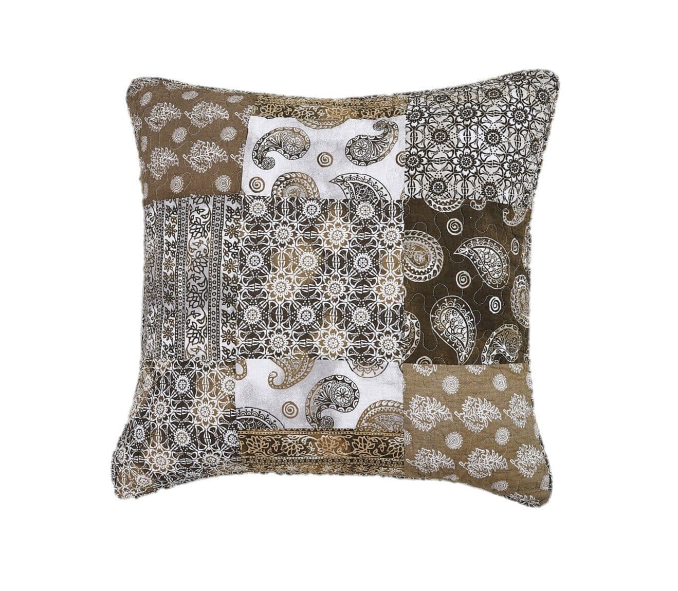 Bed in a Bag Bundle Set - Bohemian Paisley Dreams Floral Olive Brown Patchwork Bedspread Set (JHW885)