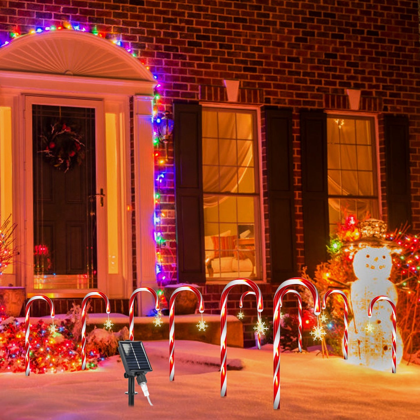 Solar Christmas Candy Cane Lights - 12 Piece 72 LED Set