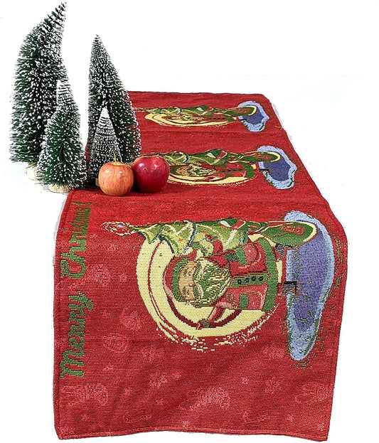 Red Santa Claus Christmas Tree Woven Tapestry Dining Table Runner