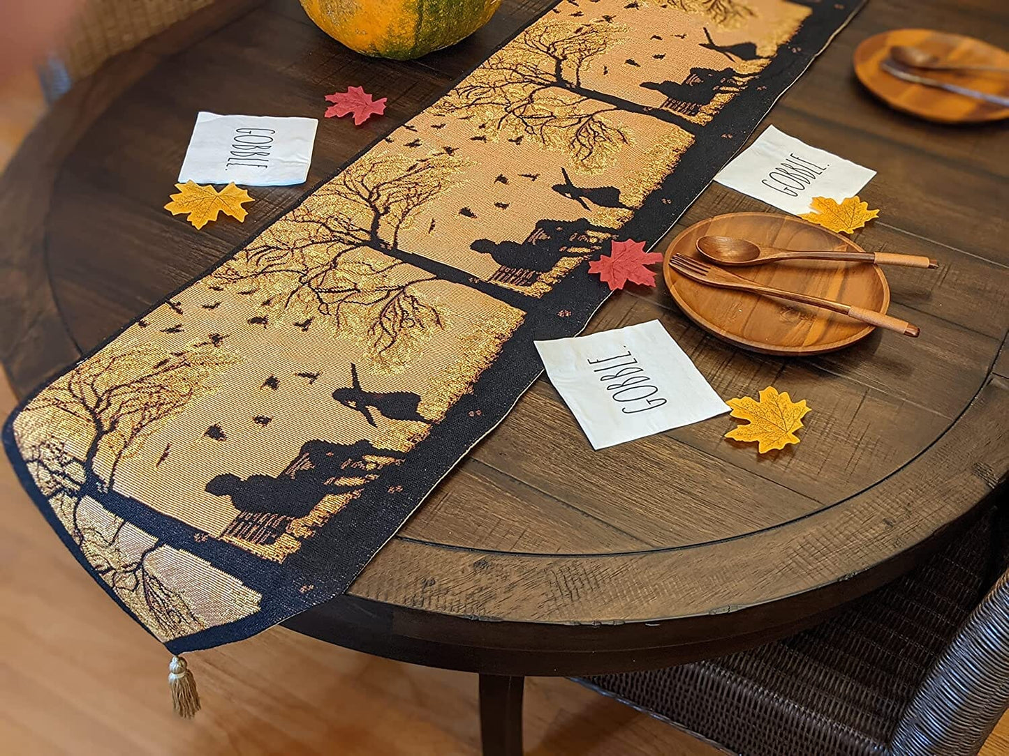 Autumn Birds Family Gathering Woven Tapestry Dining Table Runner