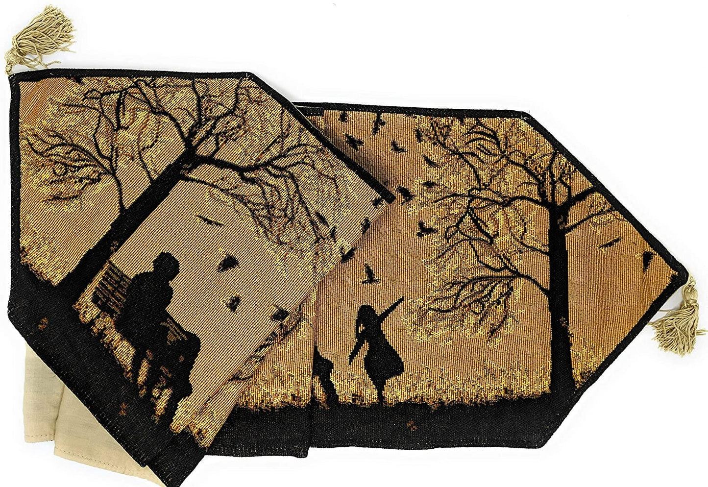 Autumn Birds Family Gathering Woven Tapestry Dining Table Runner