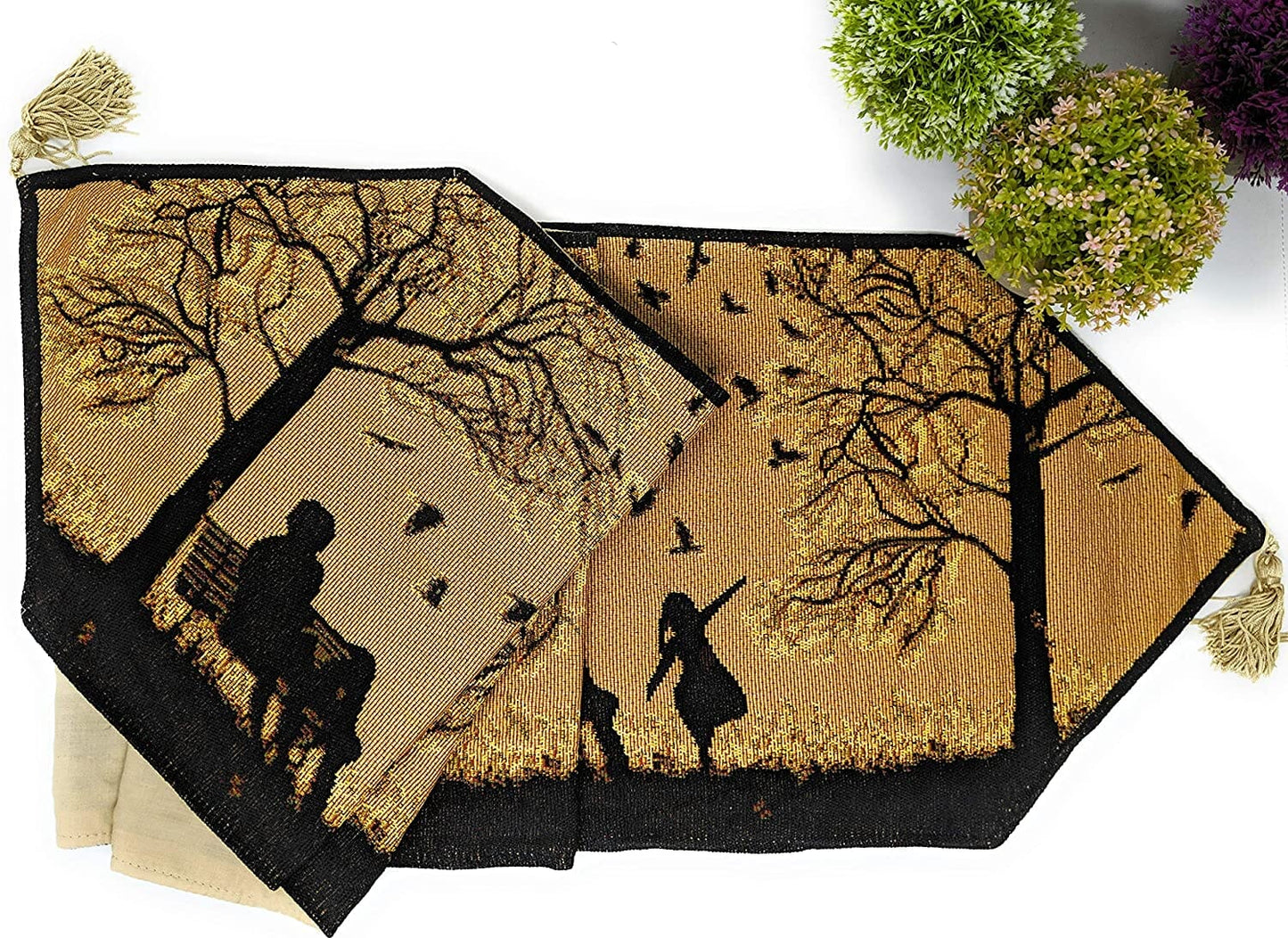 Autumn Birds Family Gathering Woven Tapestry Dining Table Runner