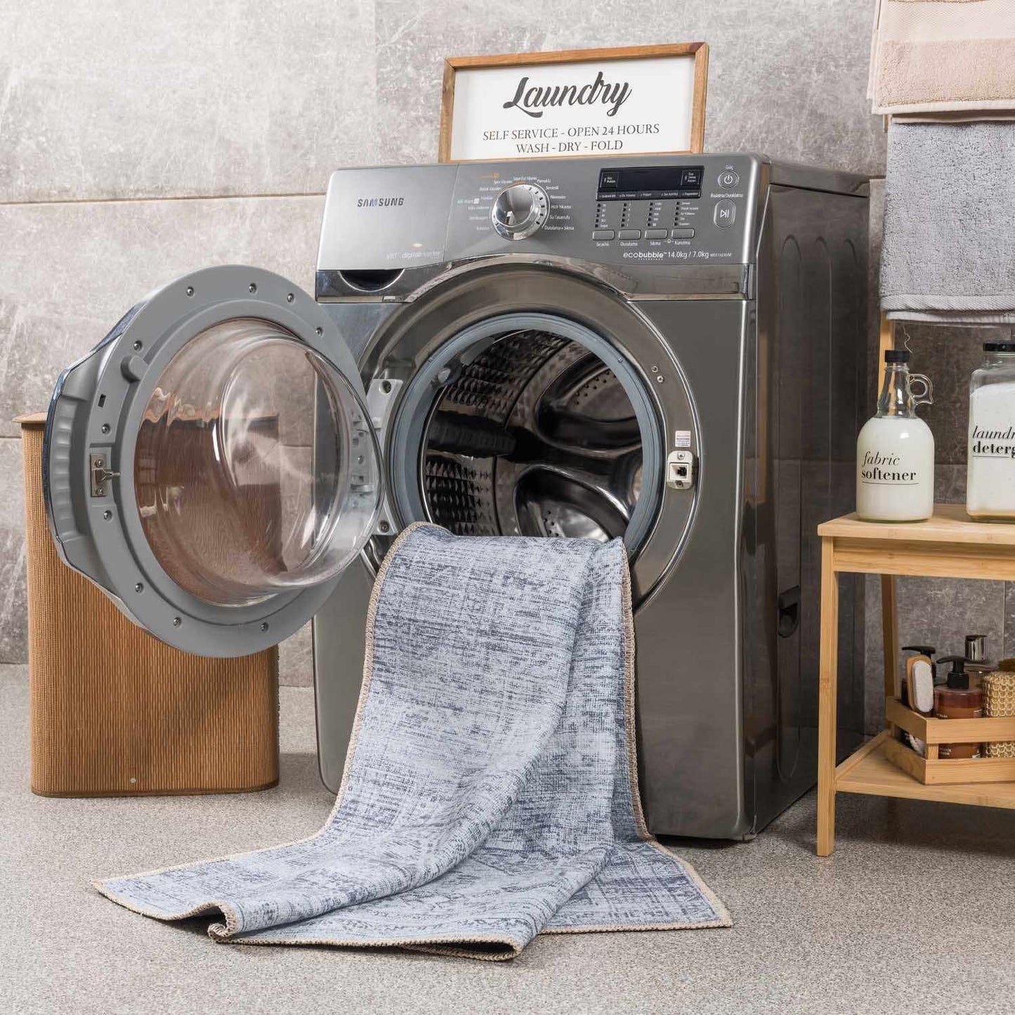 Barny Gray Blue Cozy Washable Rug Delight